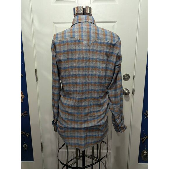 Vintage 70s Tem Tex Pearl Snap Western Shirt Mens M Plaid Check Cowboy Sawtooth - Picture 4 of 11